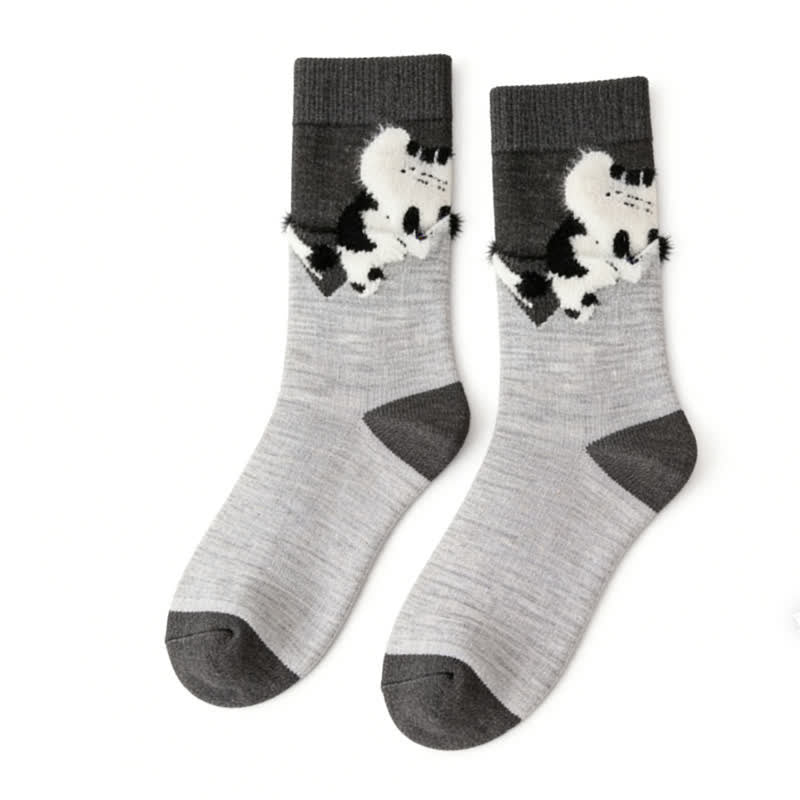 Plusock Cozy Plush Cat Quarter Socks(4 Pairs) - Light Gray - EU35-40(US2-7) - image 6