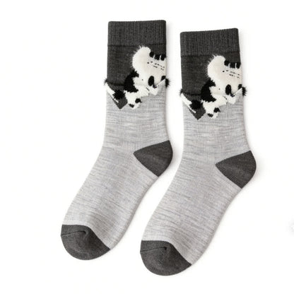 Plusock Cozy Plush Cat Quarter Socks(4 Pairs) - Light Gray - EU35-40(US2-7) - image 6