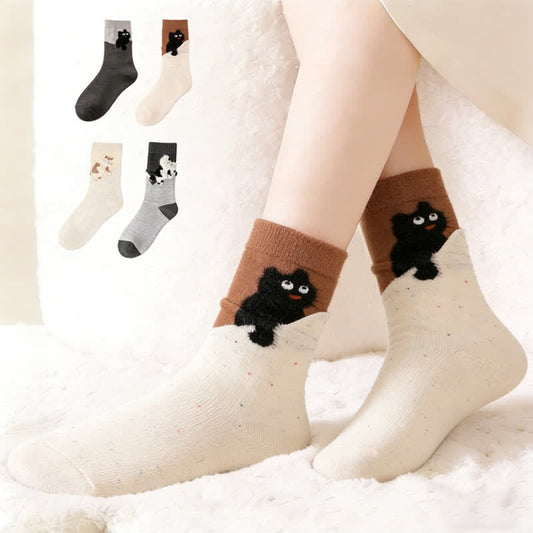 Plusock Cozy Plush Cat Quarter Socks(4 Pairs) - Multicolor - EU35-40(US2-7) - image 0