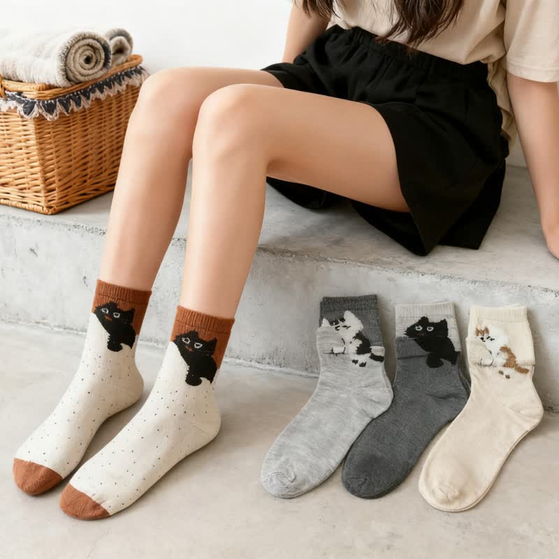 Plusock Cozy Plush Cat Quarter Socks(4 Pairs) - image 1