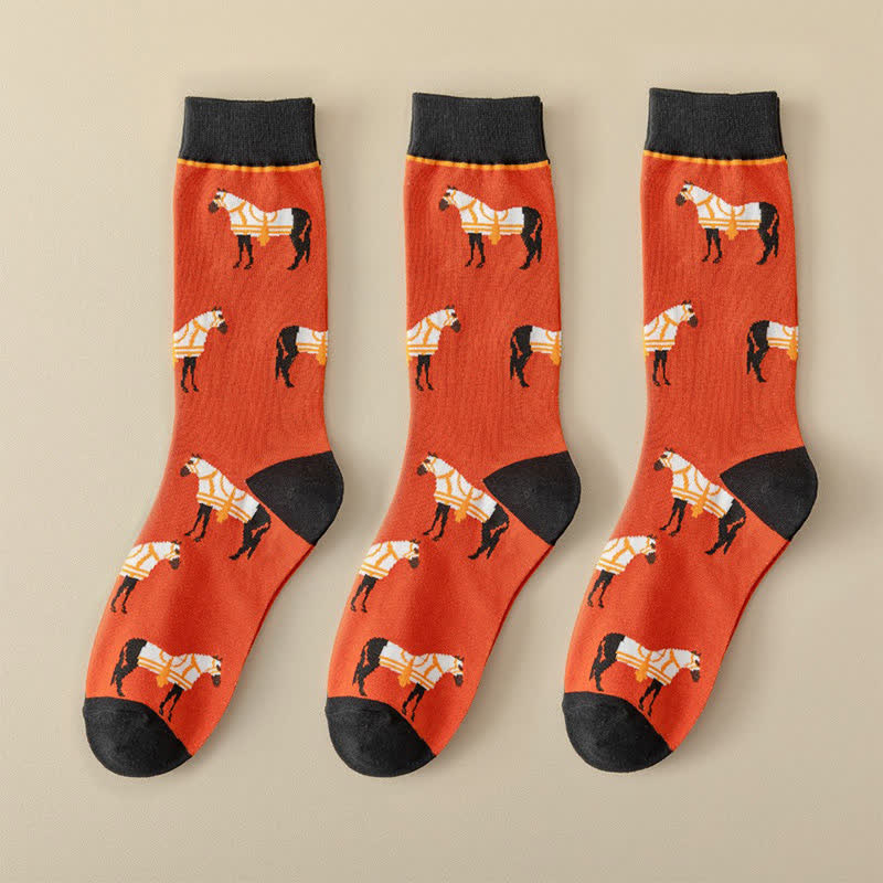 Plusock Cartoon Horse Quarter Socks(3 Pairs) - Red - EU35-40(US1-7) - image 9