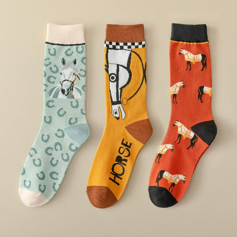 Plusock Cartoon Horse Quarter Socks(3 Pairs) - image 7