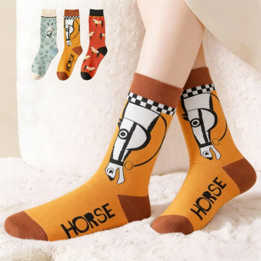 Plusock Cartoon Horse Quarter Socks(3 Pairs) - Multicolor - EU35-40(US1-7) - image 0