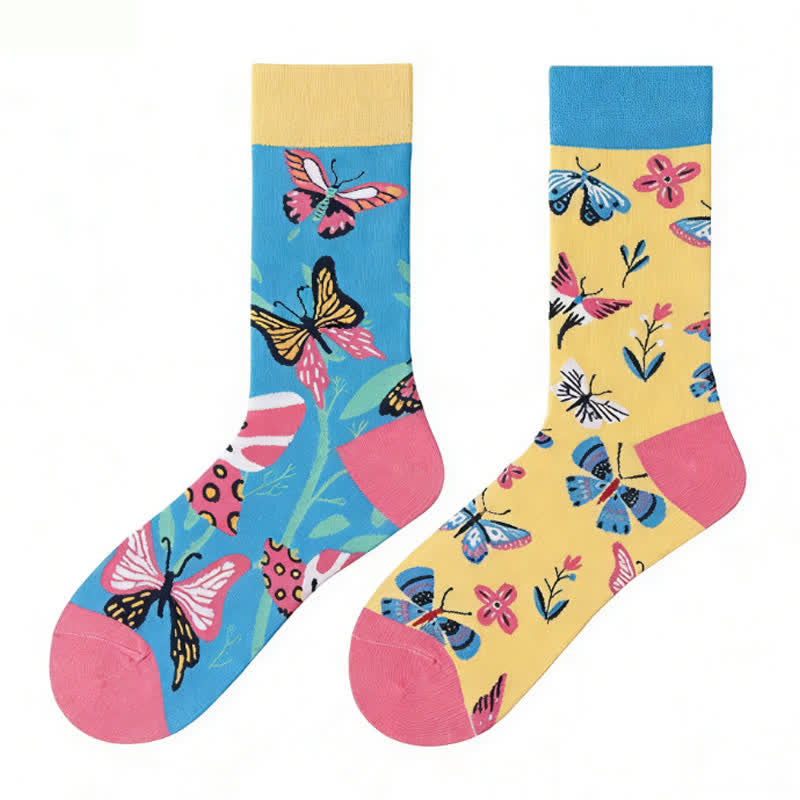 Plusock Colorful Flower Butterfly Quarter Socks - image 2