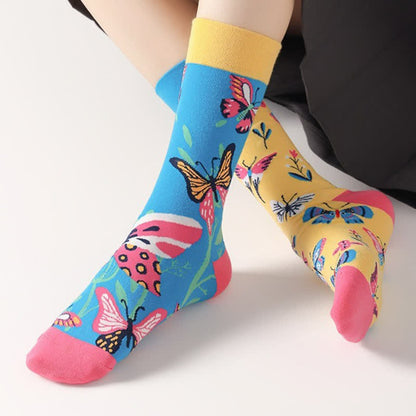 Plusock Colorful Flower Butterfly Quarter Socks - image 1