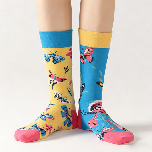 Plusock Colorful Flower Butterfly Quarter Socks - Blue - EU36-43(US3-9) - image 0