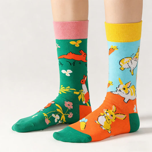 Plusock Cartoon Rabbit Quarter Socks - Green - EU36-43(US3-9） - image 0