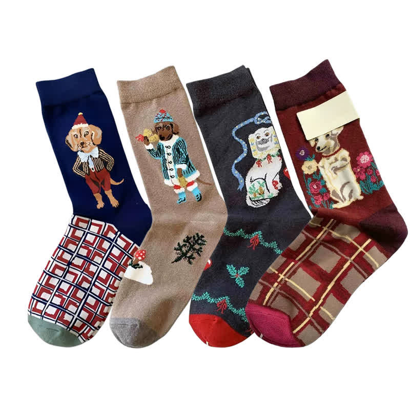 Plusock Retro Cute Dog Quarter Socks(4 Pairs) - image 1