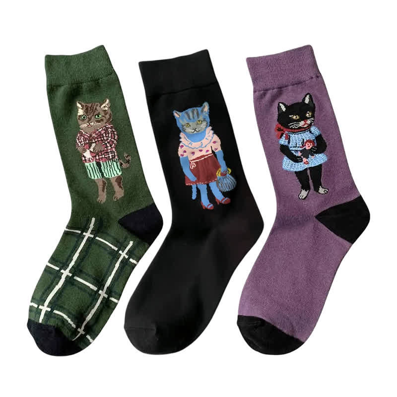 Plusock Retro Cartoon Cat Socks(3 Pairs) - image 1