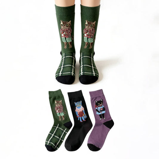 Plusock Retro Cartoon Cat Socks(3 Pairs) - Multicolor - EU36-40(US3-7) - image 0