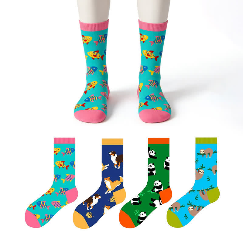 Plusock Playful Cartoon Quarter Socks(4 Pairs) - Multicolor - EU37-46(US4-12) - image 0