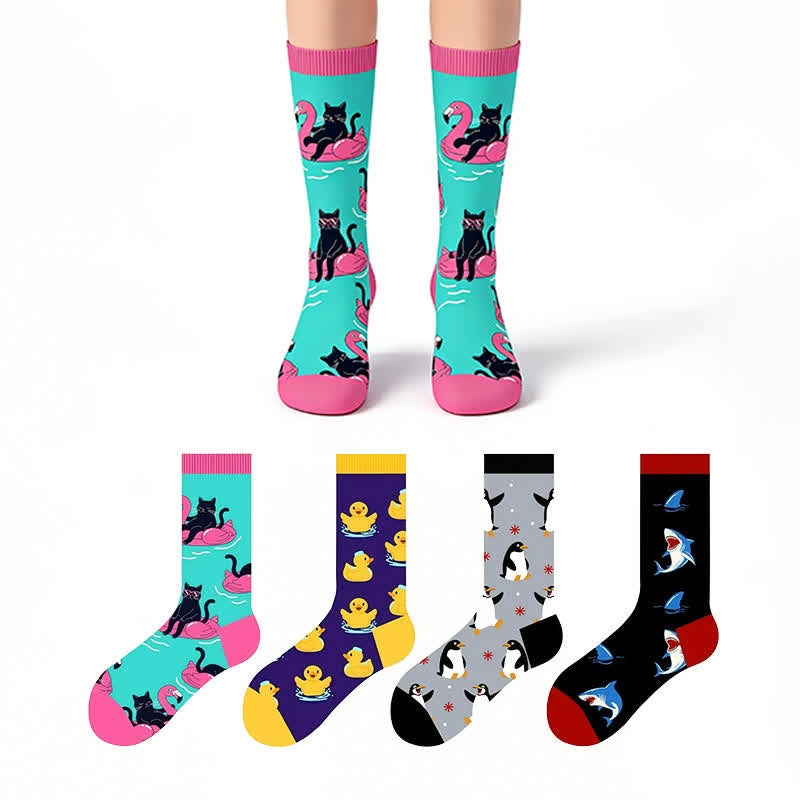 Plusock Cute Animal Print  Quarter Socks(4 Pairs) - Multicolor - EU37-46(US4-12) - image 0