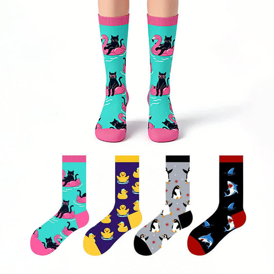 Plusock Cute Animal Print  Quarter Socks(4 Pairs) - Multicolor - EU37-46(US4-12) - image 0