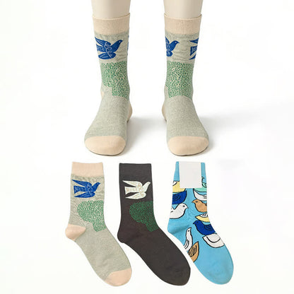 Plusock Colorful Bird Quarter Socks(3 Pairs) - Multicolor - EU36-40(US3-7) - image 0