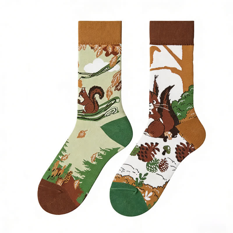 Plusock Forest Squirrel Nuts Quarter Socks - image 1