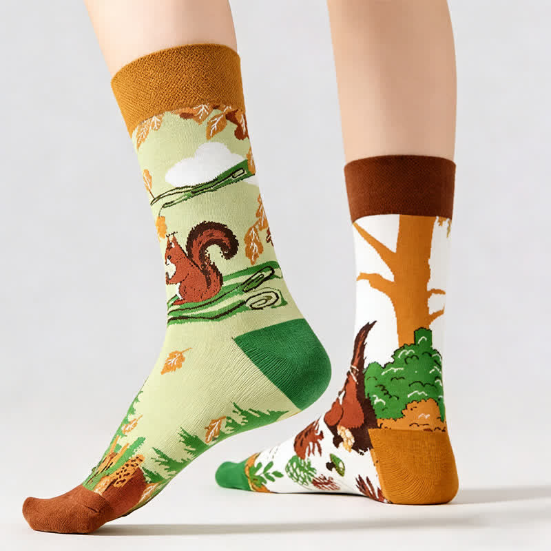 Plusock Forest Squirrel Nuts Quarter Socks - Green - EU36-43(US3-9) - image 0