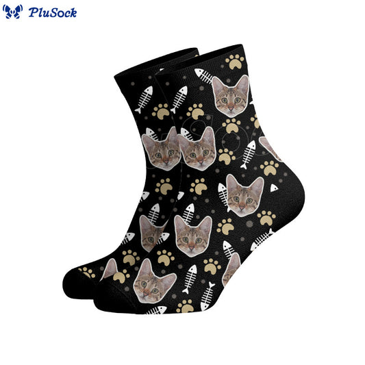 Plusock Fishbone Cat Paw Print Custom Socks - image 0