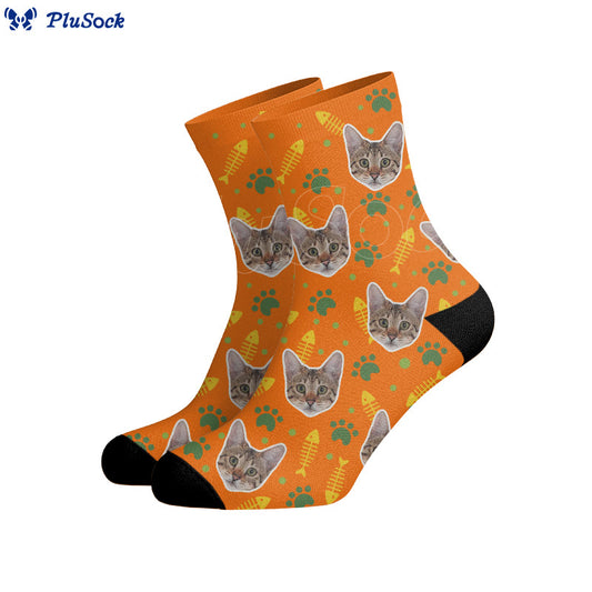 Plusock Fishbone Cat Paw Print Custom Socks - image 0
