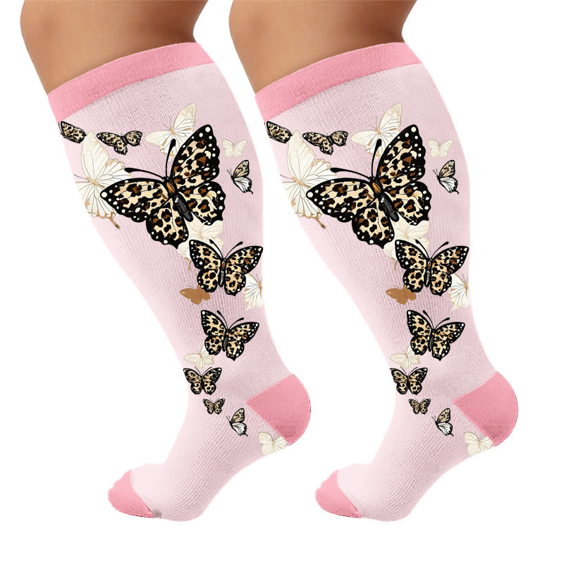 Plusock Plus Size Butterflies Dancing Compression Socks - Pink(1 Pair) - 4XL - image 6