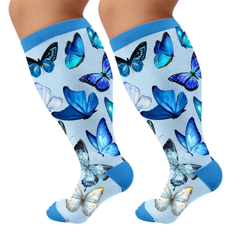 Plusock Plus Size Butterflies Dancing Compression Socks - Blue(1 Pair) - 4XL - image 7