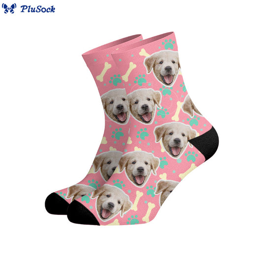 Plusock Bone Paw Print Dog Face Custom Socks - image 0