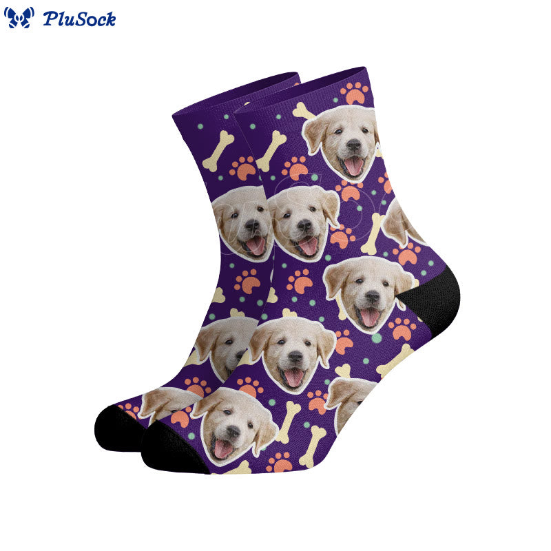 Plusock Bone Paw Print Dog Face Custom Socks - image 1