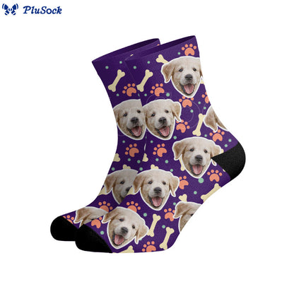 Plusock Bone Paw Print Dog Face Custom Socks - image 1
