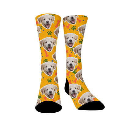 Plusock Bone Paw Print Dog Face Custom Socks - Yellow - EU37-44(US4-10) - image 14