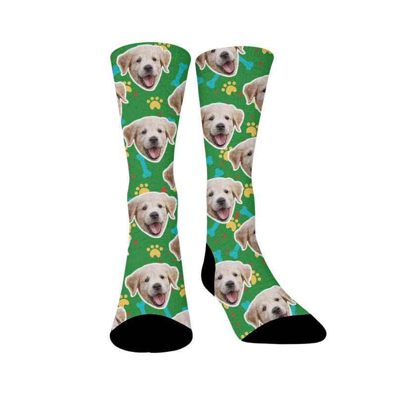Plusock Bone Paw Print Dog Face Custom Socks - Green - EU37-44(US4-10) - image 12