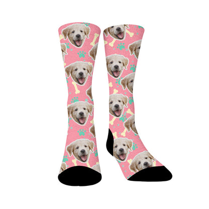 Plusock Bone Paw Print Dog Face Custom Socks - Pink - EU37-44(US4-10) - image 11