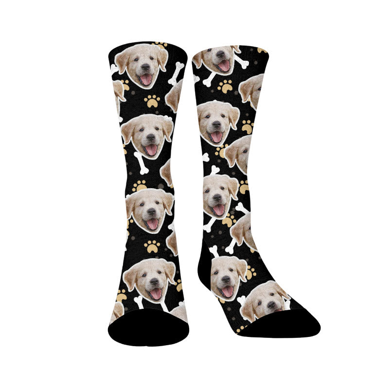 Plusock Bone Paw Print Dog Face Custom Socks - Black - EU37-44(US4-10) - image 8