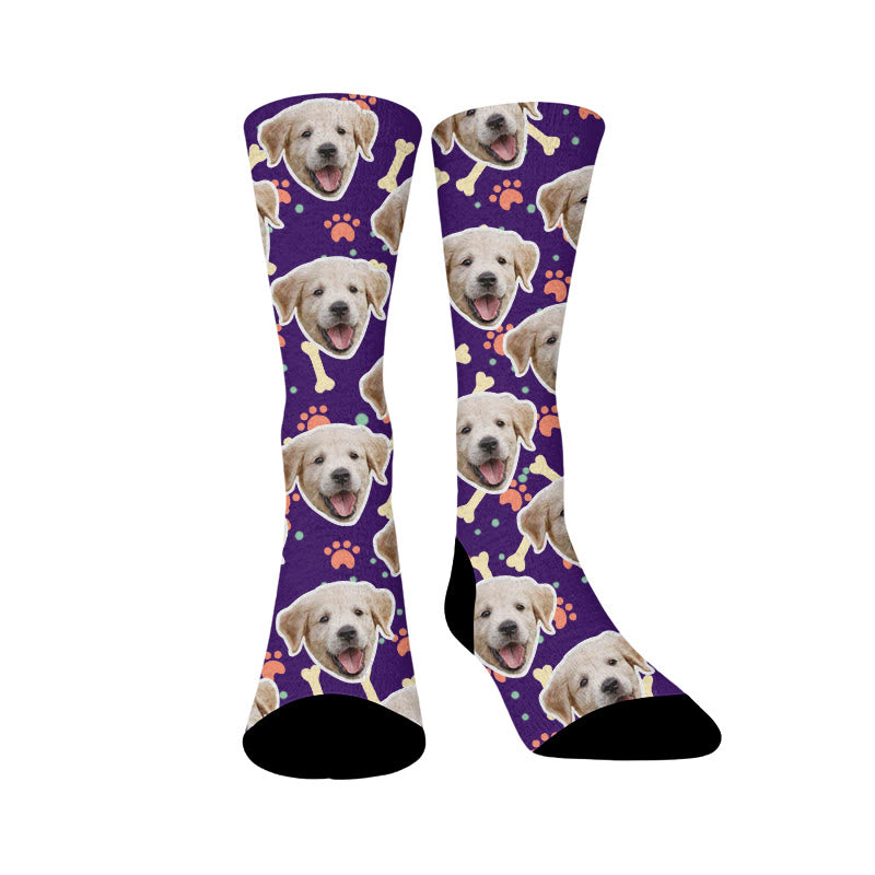 Plusock Bone Paw Print Dog Face Custom Socks - Purple - EU37-44(US4-10) - image 10