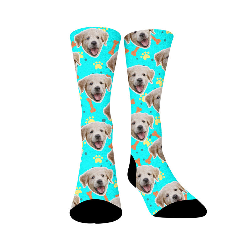 Plusock Bone Paw Print Dog Face Custom Socks - Sky Blue - EU37-44(US4-10) - image 15