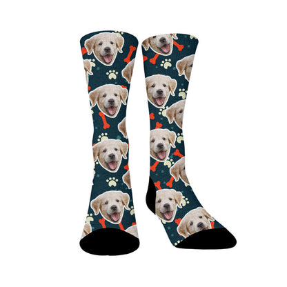 Plusock Bone Paw Print Dog Face Custom Socks - Dark Green - EU37-44(US4-10) - image 9