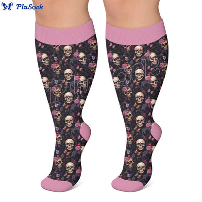 Plusock Plus Size Whimsical Blooms Skull Compression Socks - image 3
