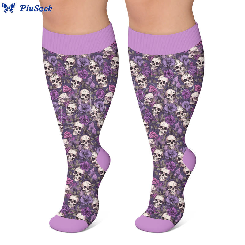 Plusock Plus Size Whimsical Blooms Skull Compression Socks - image 2