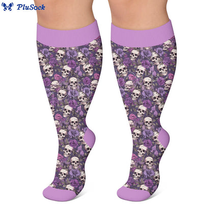 Plusock Plus Size Whimsical Blooms Skull Compression Socks - image 2