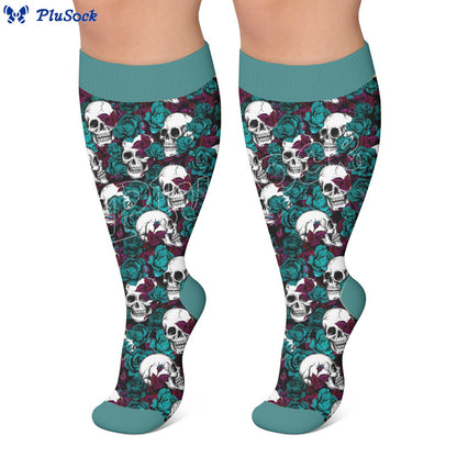 Plusock Plus Size Whimsical Blooms Skull Compression Socks - image 4