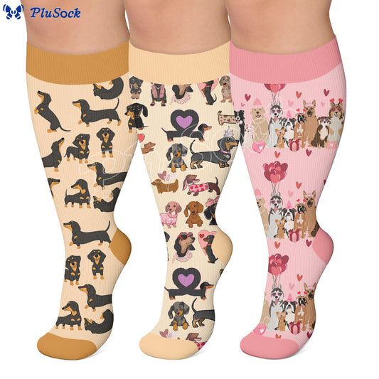Plusock Plus Size Cute Dachshund Print Compression Socks - image 0