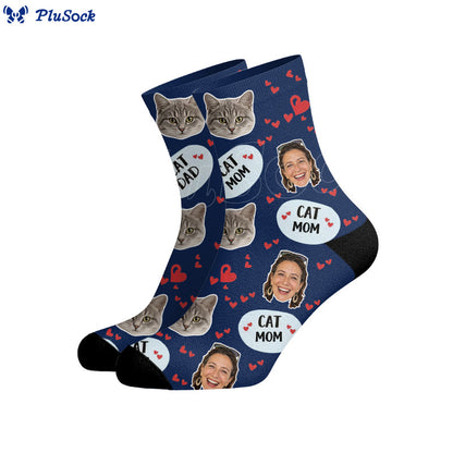 Plusock Cat Mom Dad Pet Face Custom Socks - image 0