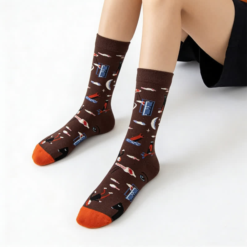 Plusock Hand Drawn Pattern Quarter Socks(4 Pairs) - image 2