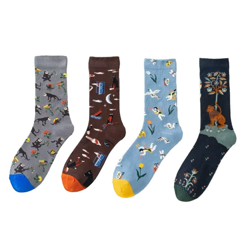 Plusock Hand Drawn Pattern Quarter Socks(4 Pairs) - image 5