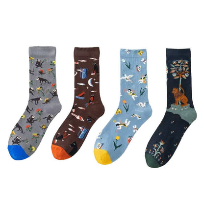 Plusock Hand Drawn Pattern Quarter Socks(4 Pairs) - image 5