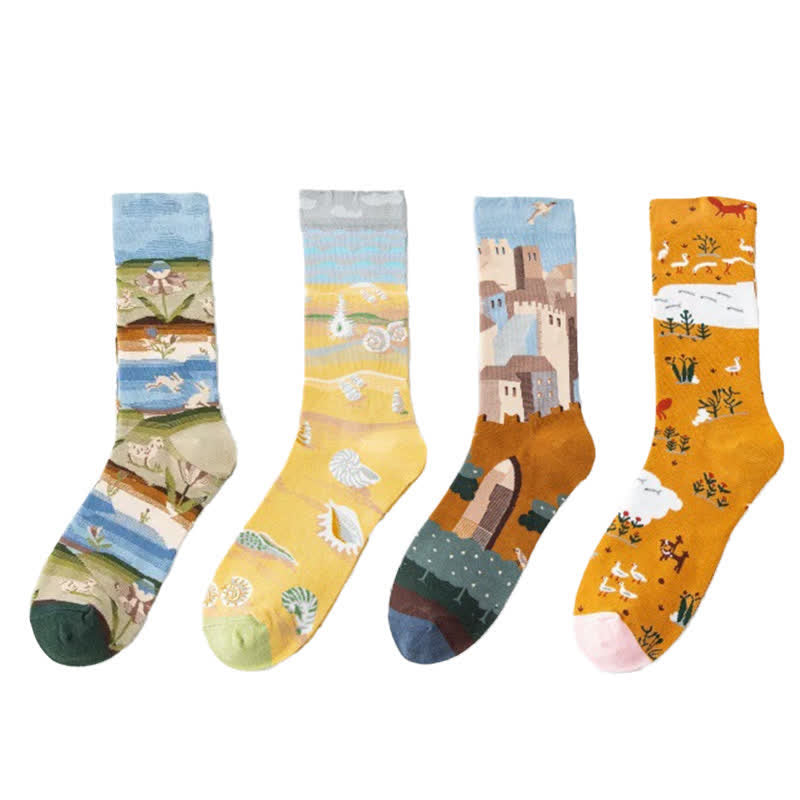 Plusock Playful Painting Pattern Quarter Socks(4 Pairs) - image 5