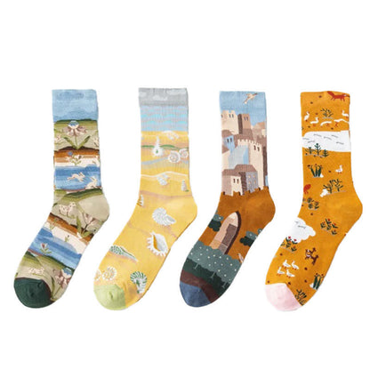 Plusock Playful Painting Pattern Quarter Socks(4 Pairs) - image 5