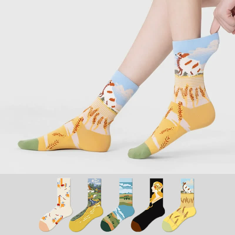 Plusock Colorful Wheat Field Quarter Socks(5 Pairs) - Multicolor - EU35-42(US2-8.5) - image 0
