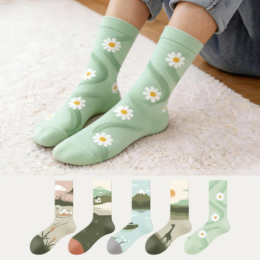 Plusock Flower Field Quarter Socks(5 Pairs) - Multicolor - EU35-43(US2-9) - image 0