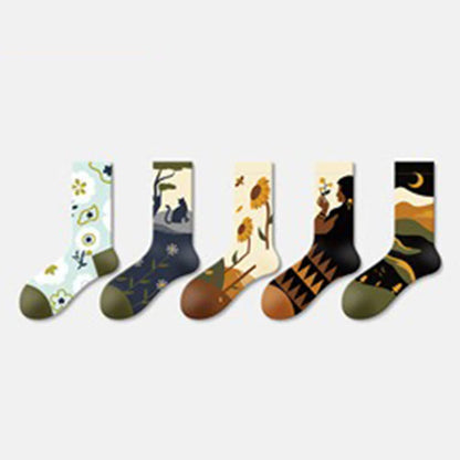 Plusock Floral Pattern Quarter Socks(5 Pairs) - image 1