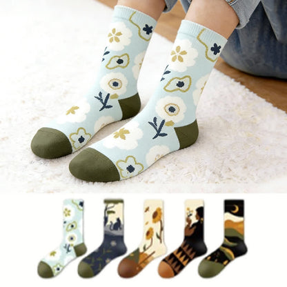Plusock Floral Pattern Quarter Socks(5 Pairs) - Multicolor - EU35-43(US2-9) - image 0