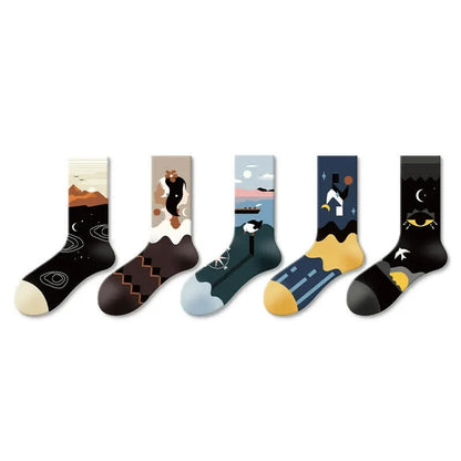 Plusock Sun Moon Pattern Quarter Socks(5 Pairs) - image 1